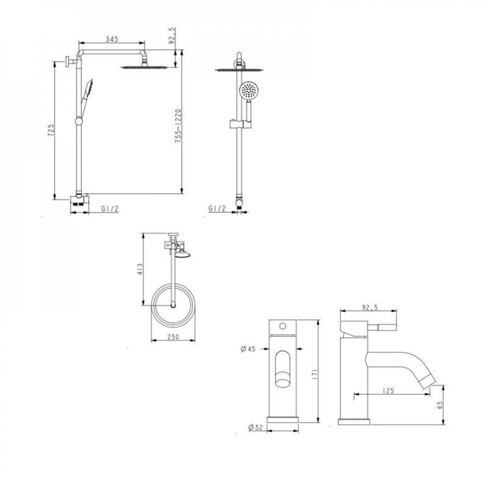 Акционный набор: Lidz Aria 0011F Смеситель для раковины (k35) Nickel + Lidz Aria 1120 Душевая стойкая универсальная на два SD00055209