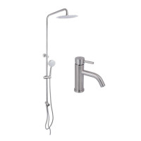 Акційний набір: Lidz Aria 0011F Змішувач для раковини (k35) Nickel + Lidz Aria 1120 Душова стійка універсальна на два споживача