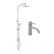 Акційний набір: Lidz Aria 0011F Змішувач для раковини (k35) Nickel + Lidz Aria 1120 Душова стійка універсальна на два споживача