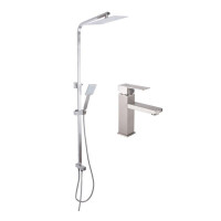 Акционный набор: Lidz Kubis 001F Смеситель для раковины (k35) Nickel + Lidz Kubis 1120 Душевая стойка универсальная на два