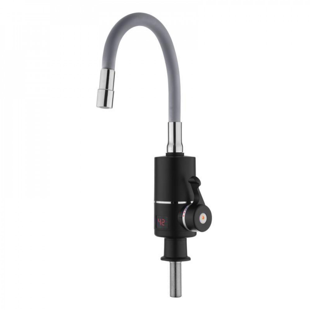 Проточний кран-водонагрівач з гнучким виливом для кухні Lidz Warm 064 LDWAR064GRE49094 Black/Grey SD00055218
