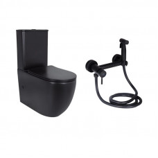 Комплект 2 в 1: підлоговий унітаз Qtap Robin Matt Black QT13226083AMB + набір гігієнічного душу Lidz Aria Black LDARI110BLA43394