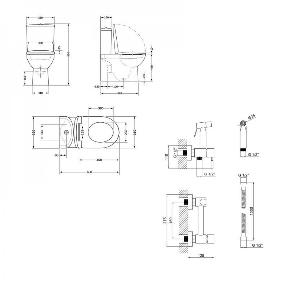 Комплект 2 в 1: підлоговий унітаз Qtap Robin Matt Black QT13226083AMB + набір гігієнічного душу Lidz Aria Black LDARI110BLA43394 SD00055246