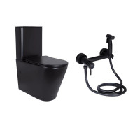 Комплект 2 в 1: напольный унитаз Qtap Scorpio Matt Black QT14226088AMB + набор гигиенического душа Lidz Aria Black