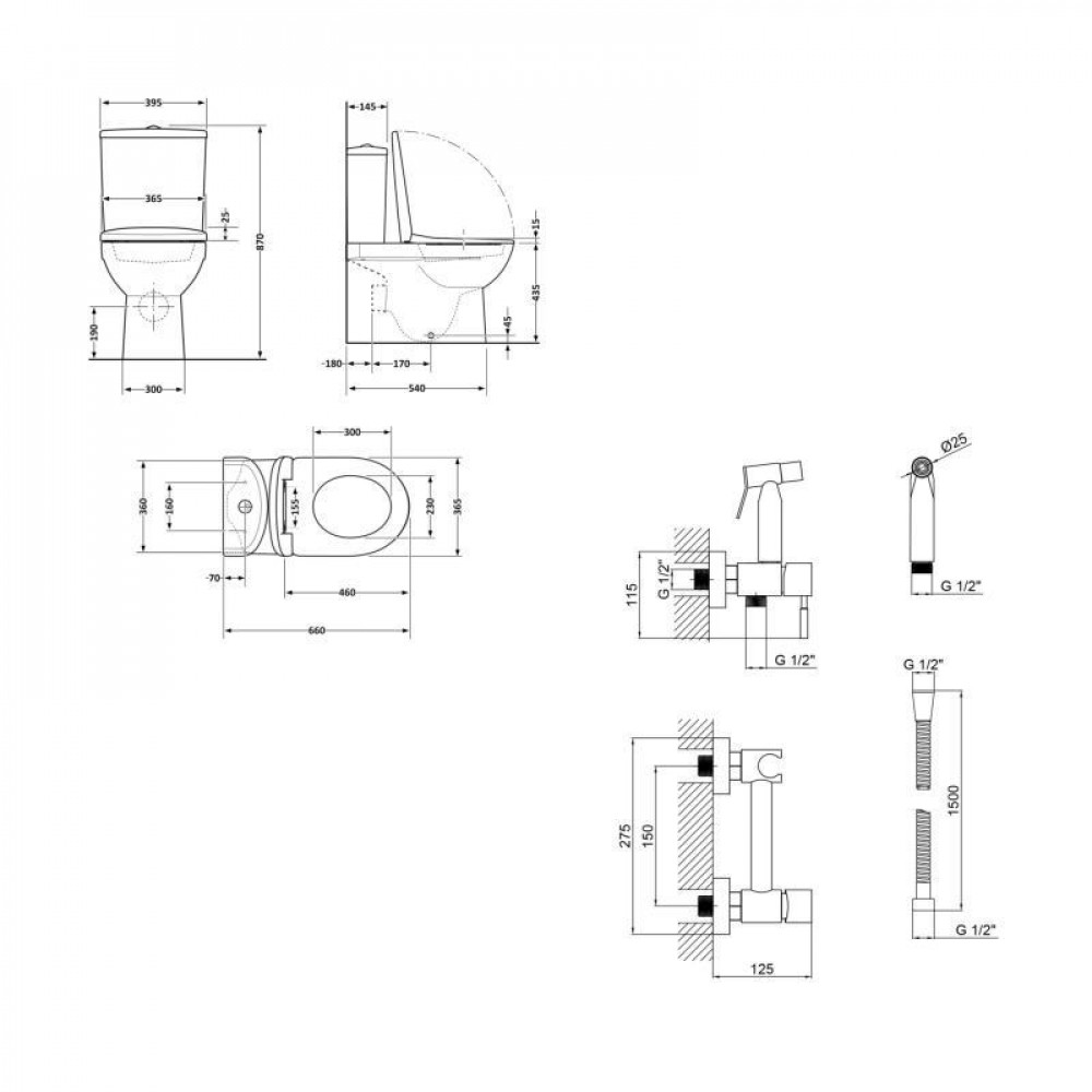 Комплект 2 в 1: підлоговий унітаз Qtap Scorpio Matt Black QT14226088AMB + набір гігієнічного душу Lidz Aria Black LDARI110BLA43394 SD00055247