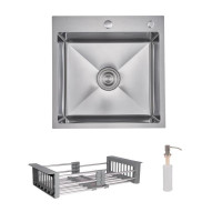 Комплект Lidz Handmade H5050H Мийка для кухні інтегрована Decor Honeycomb у комплекті з дозатором + Lidz K01G Корзина для кухонної