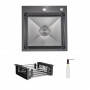 Комплект Lidz Handmade H5050HB Мийка для кухні інтегрована Decor Black PVD Honeycomb у комплекті з дозатором + Lidz K01G Корзина SD00055251