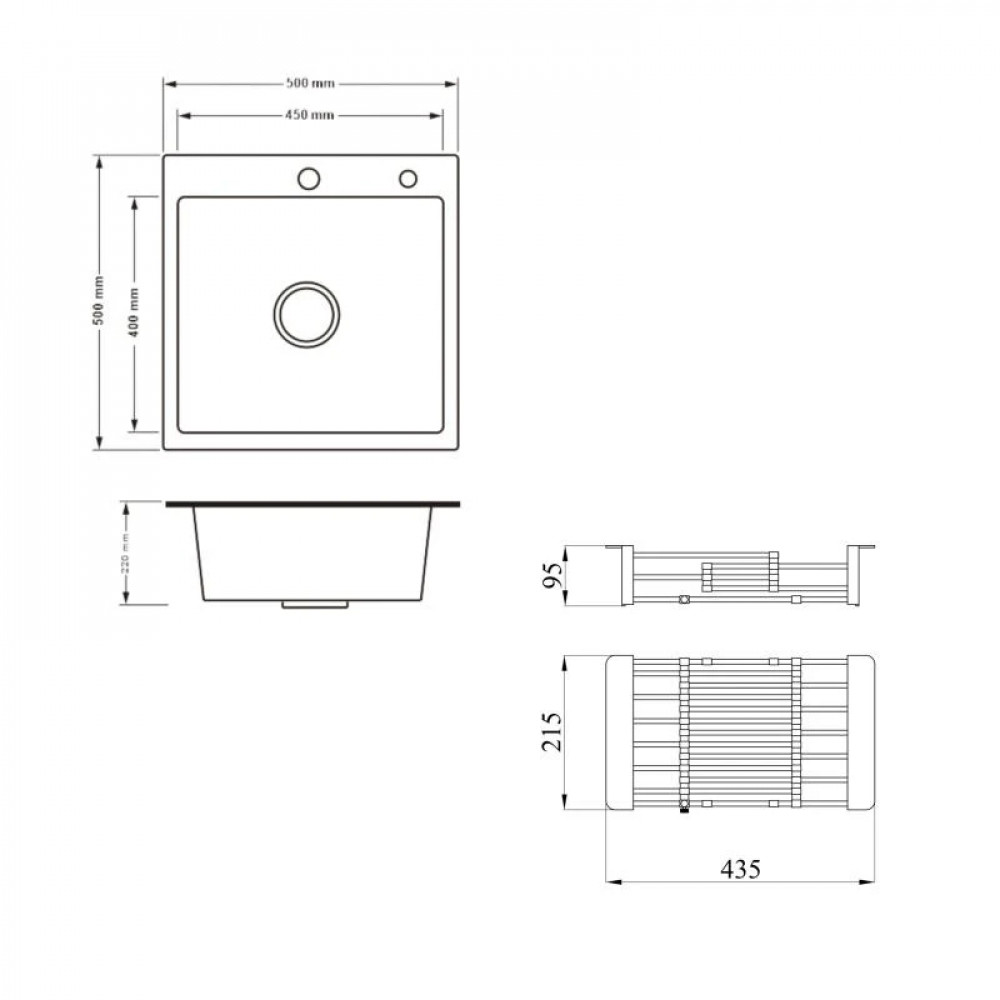 Комплект Lidz Handmade H5050HB Мийка для кухні інтегрована Decor Black PVD Honeycomb у комплекті з дозатором + Lidz K01G Корзина SD00055251
