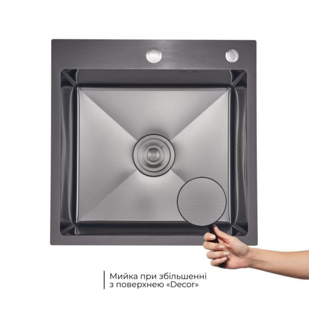 Комплект Lidz Handmade H5050HB Мийка для кухні інтегрована Decor Black PVD Honeycomb у комплекті з дозатором + Lidz K01G Корзина SD00055251