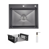 Комплект Lidz Handmade H6050HB Мойка для кухни интегрированная Decor Black PVD Honeycomb в комплекте с дозатором + Lidz K01G