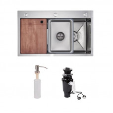 Комплект Lidz Handmade H7545 Мийка для кухні інтегрована Decor Honeycomb LDH7545DEC48372 + Lidz (BLA) Подрібнювач для кухонного