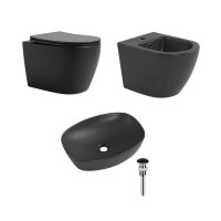 Комплект Qtap Robin Anthracite 3 в 1: подвесной унитаз Ultra Quiet + биде подвесное + раковина накладная QTROBAN49157