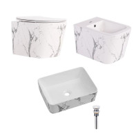 Комплект Qtap Tern Marble 3 в 1: подвесной унитаз Ultra Quiet + биде подвесное + раковина накладная QTERMR49164