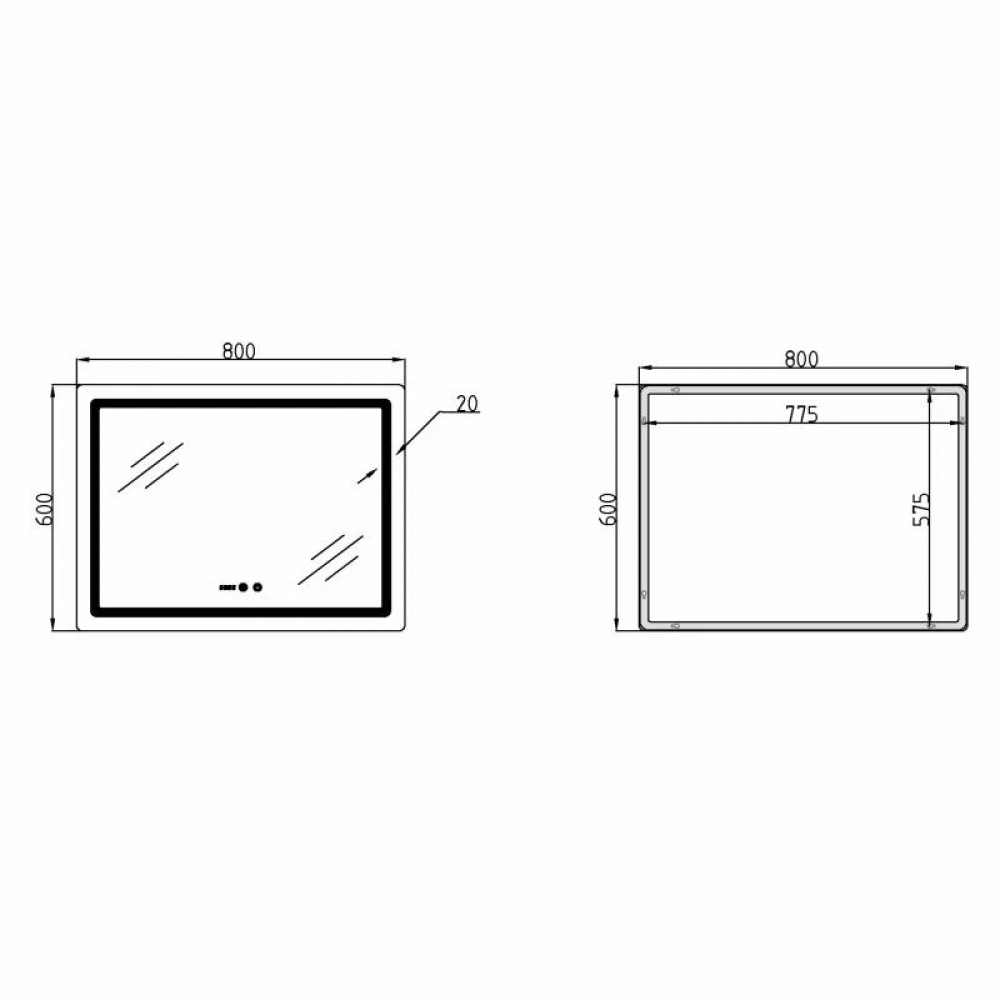 Дзеркало Qtap Mideya (MI2) 800х600 з годинником, з LED-підсвічуванням Touch, з антизапотіванням, димером, рег. яскравості SD00055389