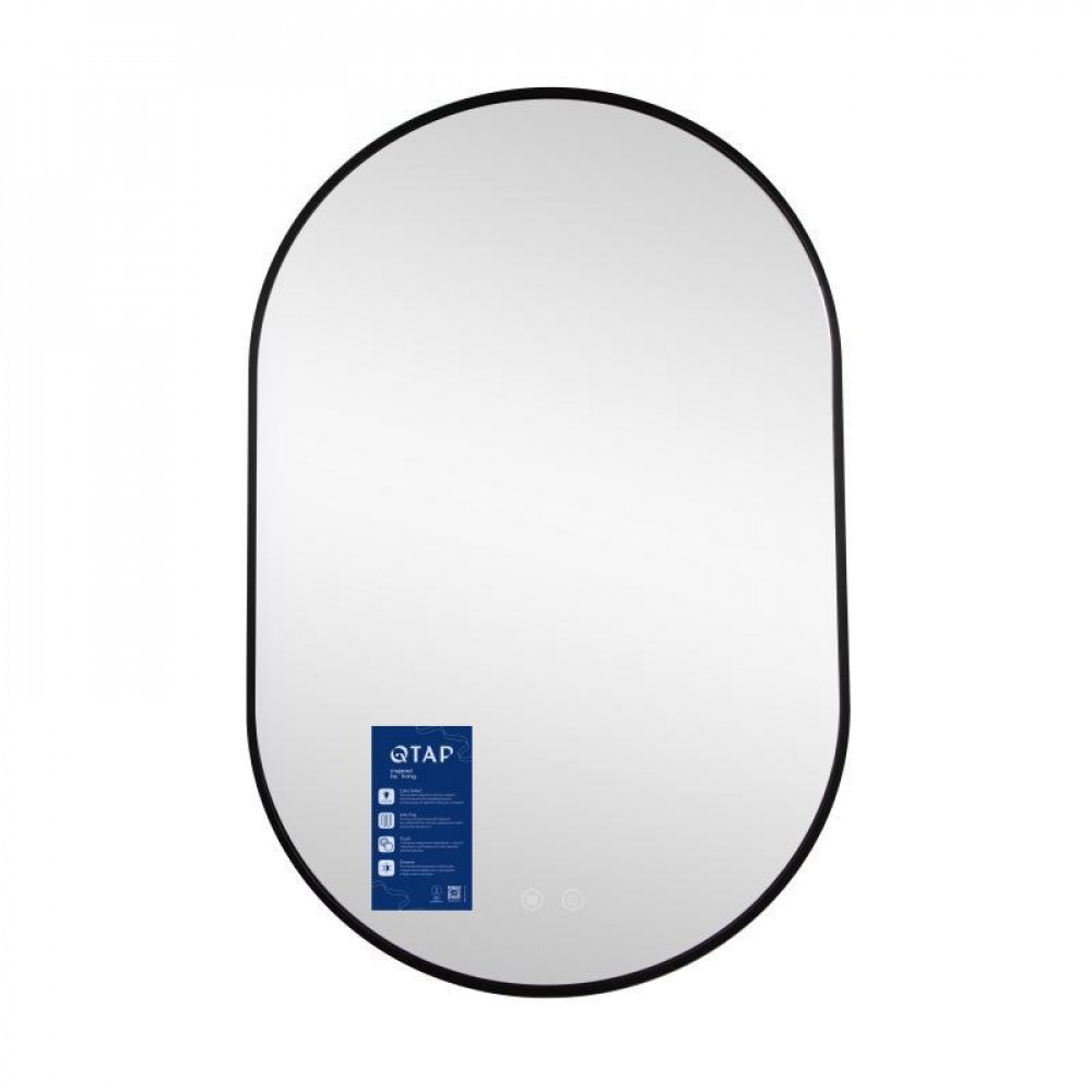 Дзеркало Qtap Scorpio (SC1) з LED-підсвічуванням Touch, з антизапотіванням, з димером, рег. темп. кольору (3000-6500K) Black SD00055402