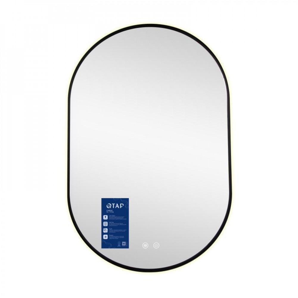 Дзеркало Qtap Scorpio (SC1) з LED-підсвічуванням Touch, з антизапотіванням, з димером, рег. темп. кольору (3000-6500K) Black SD00055402