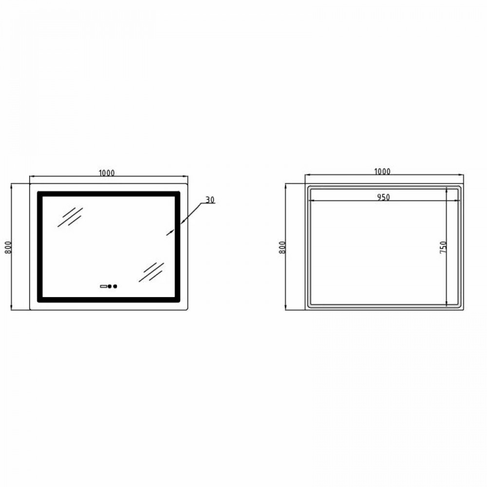 Дзеркало Lidz Kubis (KU2) 1000х800 з годинником, з LED-підсвічуванням Touch, з антизапотіванням, з димером, рег. яскравості SD00055406