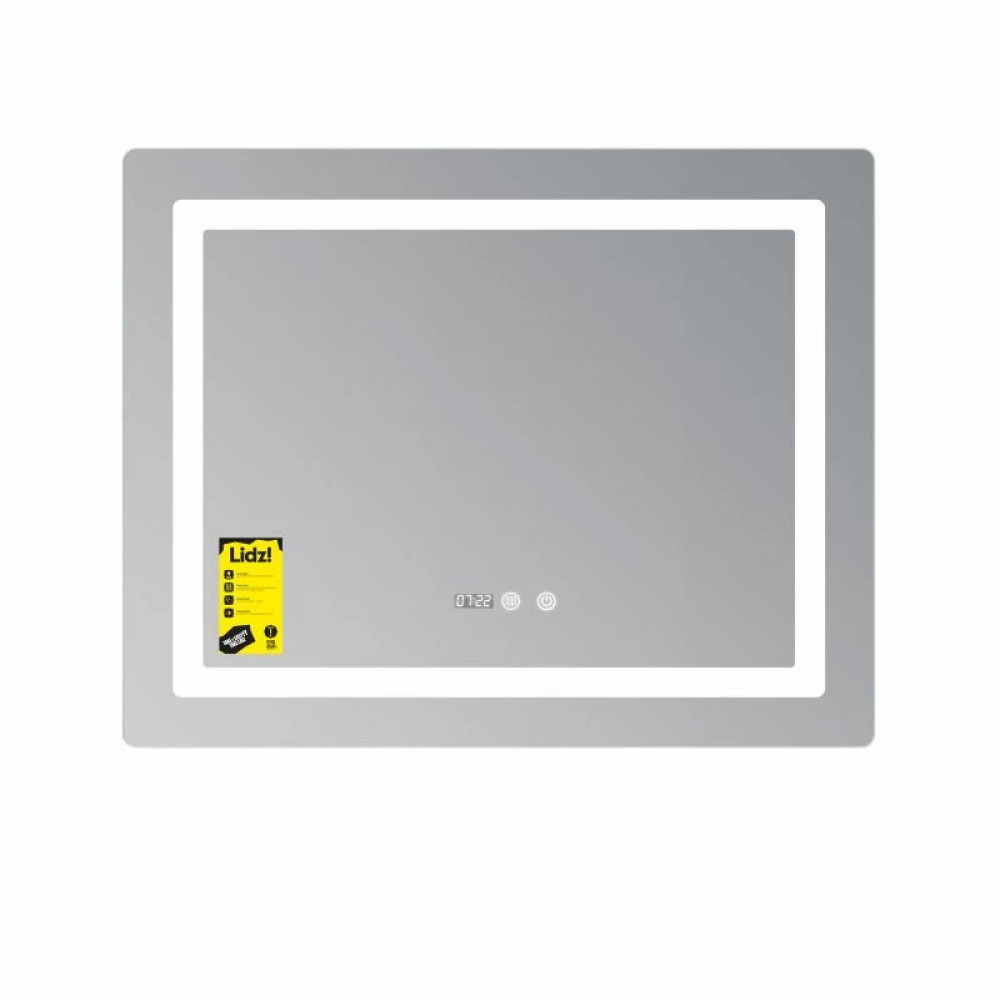 Дзеркало Lidz Kubis (KU2) 1000х800 з годинником, з LED-підсвічуванням Touch, з антизапотіванням, з димером, рег. яскравості SD00055406