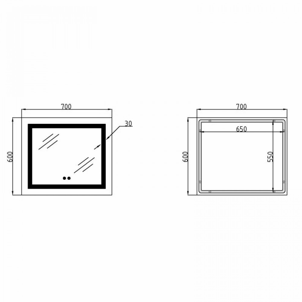 Дзеркало Lidz Kubis (KU1) 700х600 з LED-підсвічуванням Touch, з антизапотіванням, з димером, рег. яскравості LDKU60070049285 SD00055409