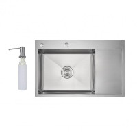 Мийка для кухні інтегрована Lidz Handmade Max 500 H7849R Brushed Steel, 3,0/1,0 мм, крило праворуч, збільшена чаша
