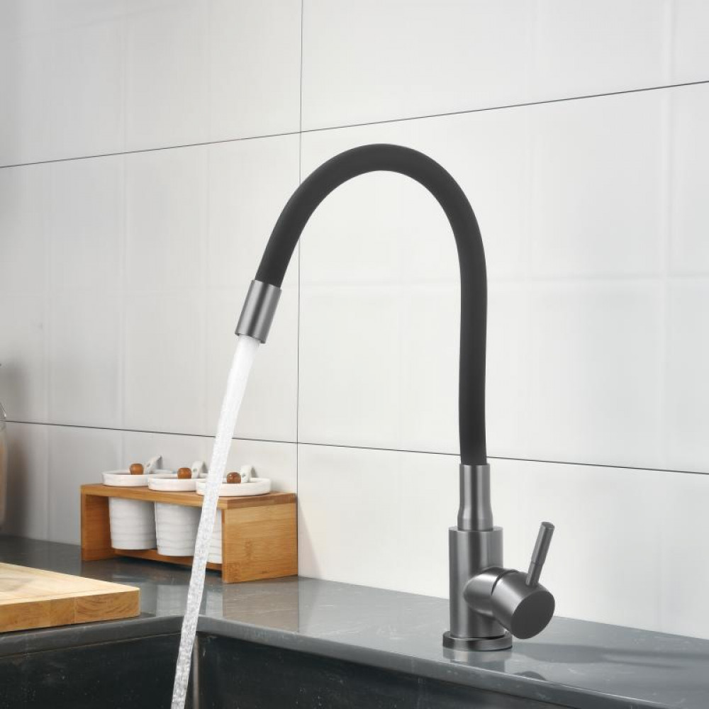 Змішувач для кухні Lidz Aria 015F3 (k35) з гнучким виливом LDARI015F3BGRP49564 Graphite/Black SD00055688
