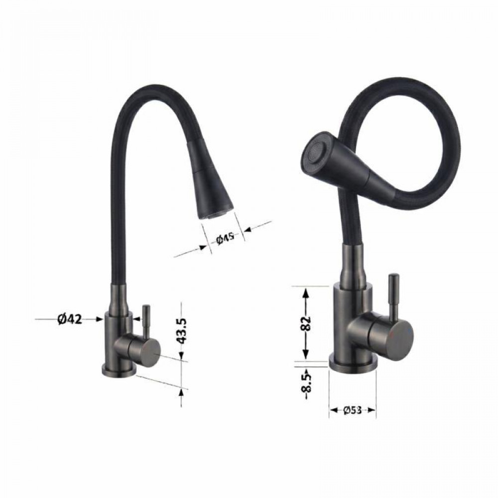 Змішувач для кухні Lidz Aria 015F31 (k35) з гнучким виливом LDARI015F31BGRP49566 Graphite/Black SD00055690