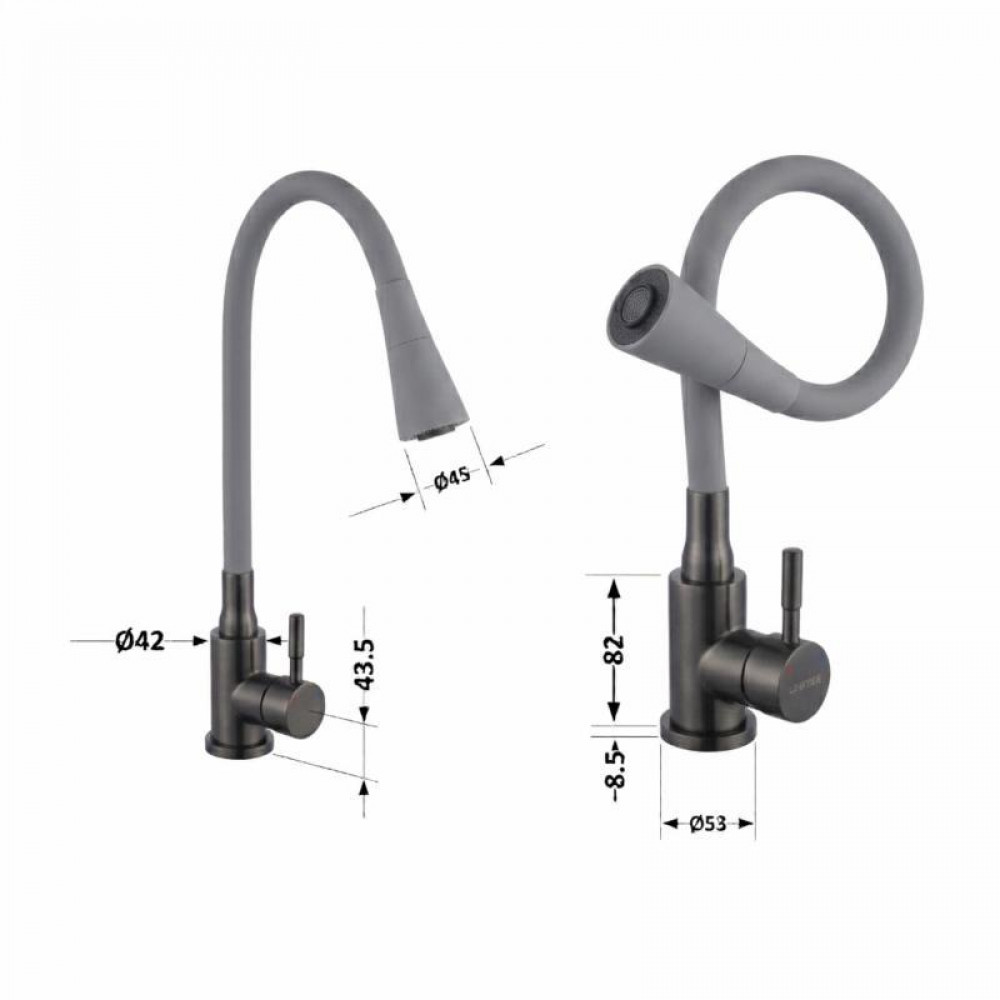 Змішувач для кухні Lidz Aria 015F31 (k35) з гнучким виливом LDARI015F31GGRP49567 Graphite/Grey SD00055691