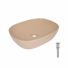 Раковина накладная Qtap Aquarius 470x380x120 мм, Beige, прямоугольная, с донным клапаном QTAQA188SB49781