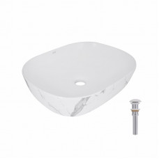 Раковина накладная Qtap Aquarius 470x380x120 мм, Marble, прямоугольная, с донным клапаном QTAQA188MR49782
