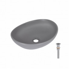 Раковина накладна Qtap Dove 415x340x140 мм, Stone grey, овальна, з донним клапаном QTDOV188SG49783