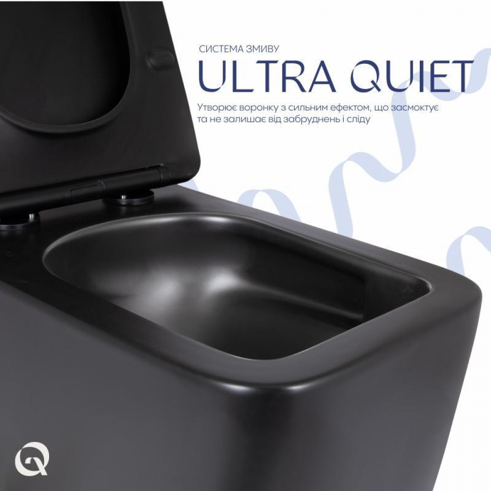 Унітаз підвісний Qtap Gemini Ultra Quiet 485×340×350 мм, Matt Black, з сидінням Slim Duroplast / Soft-close / Quick Release SD00056629