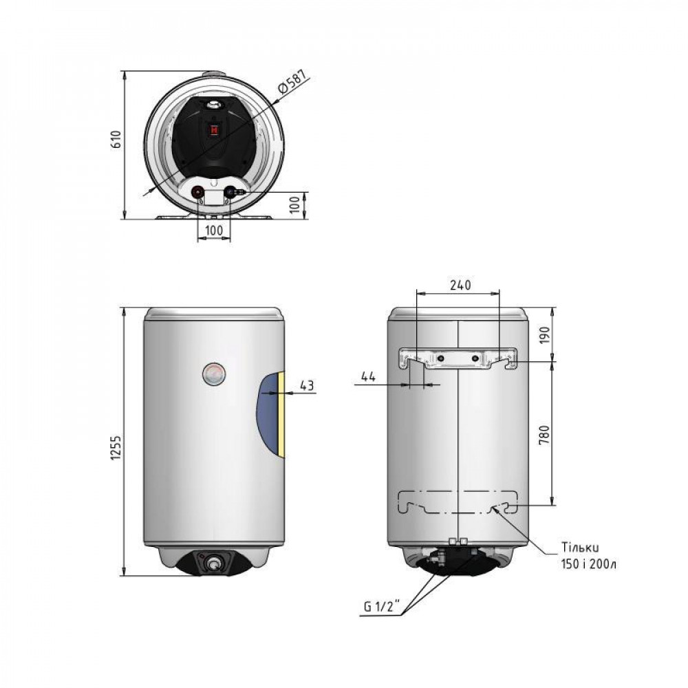 Водонагрівач електричний Thermo Alliance Spectra 200 л вертикальний, мокрий ТЕН 3,0 кВт, d 586 мм SD00056729