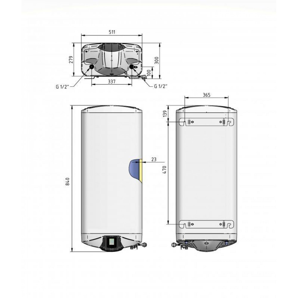 Водонагрівач електричний Thermo Alliance Spectra Flat 50 л універсальний, мокрий ТЕН 3,3 кВт, h 279 мм SD00056742
