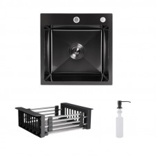Акційний набір Lidz: мийка Handmade H4545 Black PVD Decor 2,5/0,5 мм + K01B Корзина для кухонной мойки