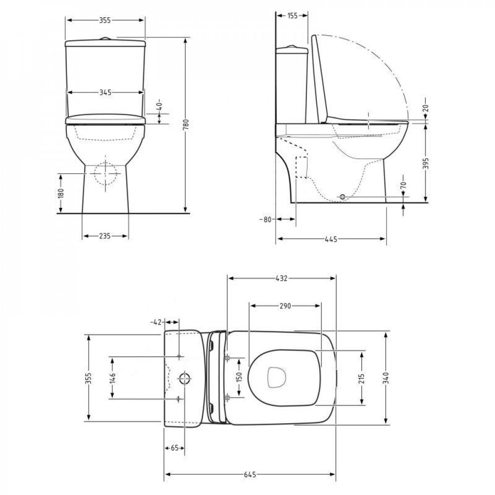 Унитаз напольный Qtap Presto Quadro безобідковий з сідінням Soft-close QTPRE27W51021 SD00057145