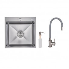 Акційний набір Lidz: мийка H5050H інтегрована Decor Honeycomb 2,5/0,5 мм LDH5050DEC48365 + Змішувач Aria для кухні з гнучким