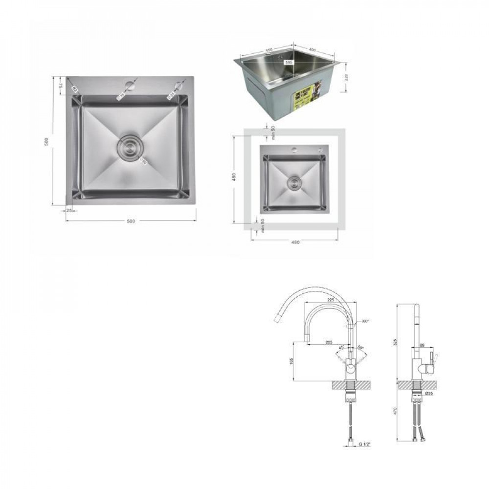 Акційний набір Lidz: мийка H5050H інтегрована Decor Honeycomb 2,5/0,5 мм LDH5050DEC48365 + Змішувач Aria для кухні з гнучким SD00057349