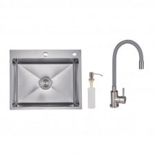 Акційний набір Lidz: мийка H6050H інтегрована Decor Honeycomb 2,5/0,5 мм LDH6050DEC48370 + Змішувач Aria для кухні з гнучким