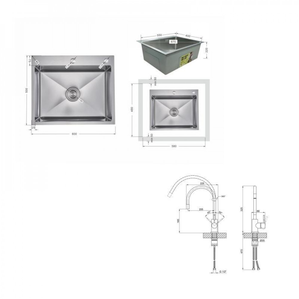 Акційний набір Lidz: мийка H6050H інтегрована Decor Honeycomb 2,5/0,5 мм LDH6050DEC48370 + Змішувач Aria для кухні з гнучким SD00057351