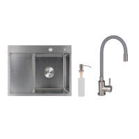Акционный набор Lidz: мойка H6350L интегрированная крыло слева Brushed Steel 3,0/1,0 мм + Смеситель Aria для кухни с гибким