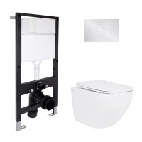 Готове рішення Qtap для ванної кімнати: підвісний унітаз Jay Rimless 485x360x320 + комплект інсталяції Standard (лінійна клавіша