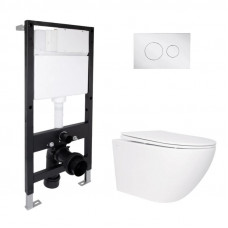 Готове рішення Qtap для ванної кімнати: підвісний унітаз Jay Rimless 520x360x320 + комплект інсталяції Standard (кругла клавіша