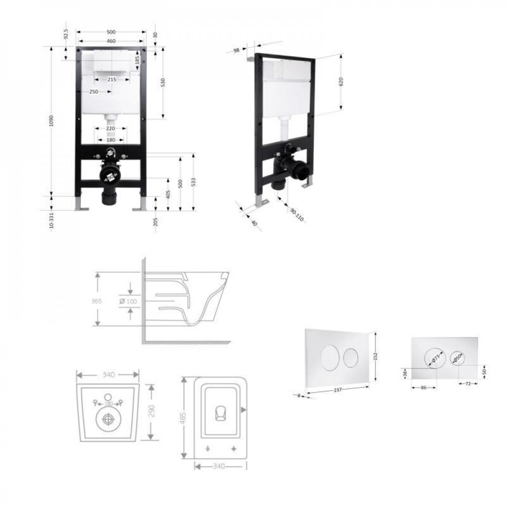 Готове рішення Qtap для ванної кімнати: підвісний унітаз Crow Rimless 485x340x330 + комплект інсталяції Standard (кругла клавіша SD00057727