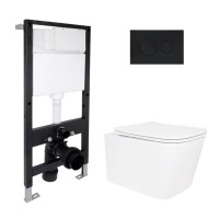 Готовое решение Qtap для ванной комнаты: подвесной унитаз Crow Rimless 485x340x330 + комплект инсталляции Standard (круглая клавиша