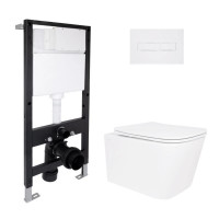 Готовое решение Qtap для ванной комнаты: подвесной унитаз Crow Rimless 485x340x330 + комплект инсталляции Standard (линейная клавиша