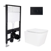 Готовое решение Qtap для ванной комнаты: подвесной унитаз Crow Rimless 485x340x330 + комплект инсталляции Standard (линейная клавиша