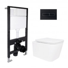 Готовое решение Qtap для ванной комнаты: подвесной унитаз Crow Rimless 485x340x330 + комплект инсталляции Standard (линейная клавиша