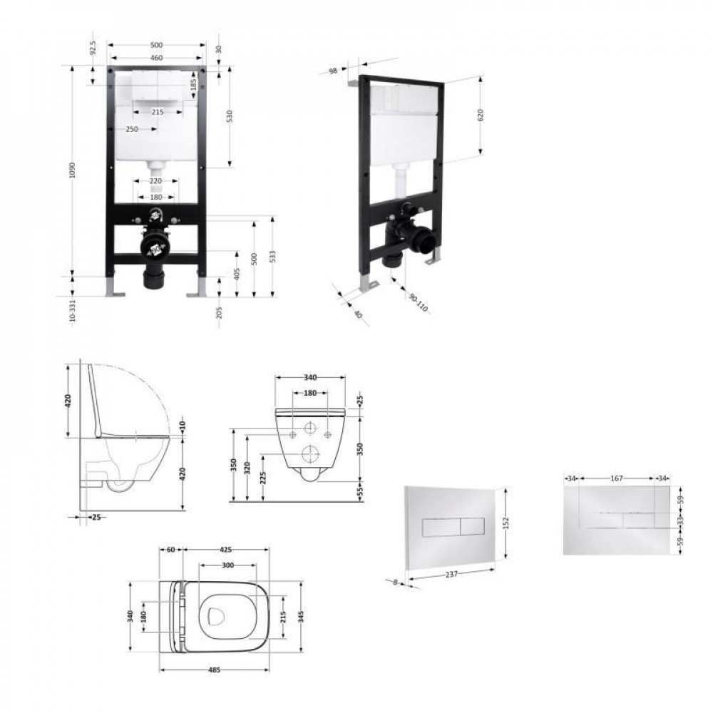 Готове рішення Qtap для ванної кімнати: підвісний унітаз Crow Ultra Quiet 485x340x290 + комплект інсталяції Standard (лінійна SD00057736