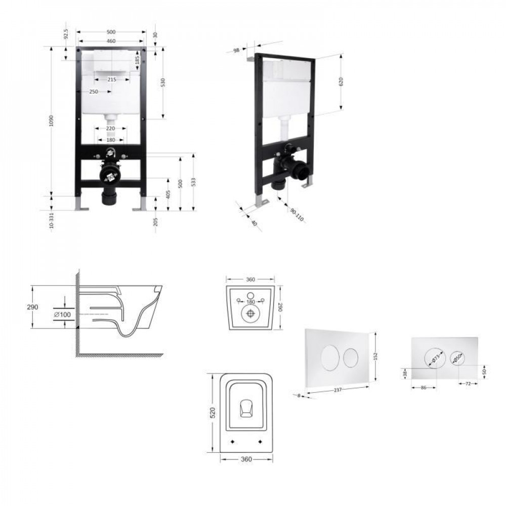 Готове рішення Qtap для ванної кімнати: підвісний унітаз Crow Ultra Quiet 520x360x290 + комплект інсталяції Standard (кругла SD00057739
