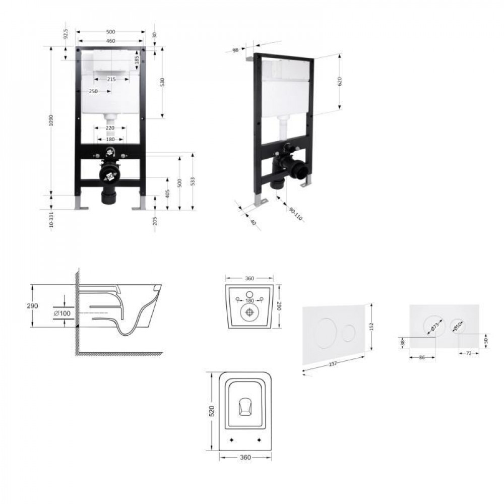 Готове рішення Qtap для ванної кімнати: підвісний унітаз Crow Ultra Quiet 520x360x290 + комплект інсталяції Standard (кругла SD00057740